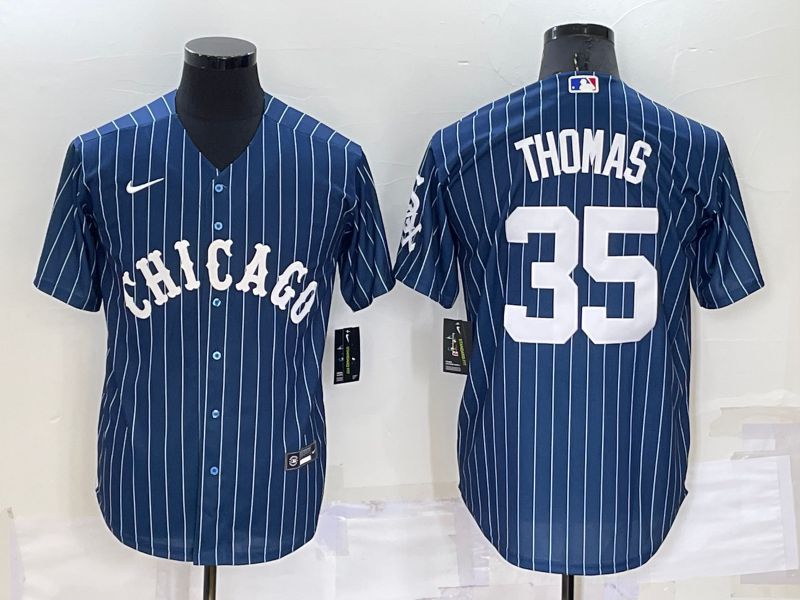 Men Chicago White Sox #35 Thomas Blue Stripe Throwback Nike 2022 MLB Jersey